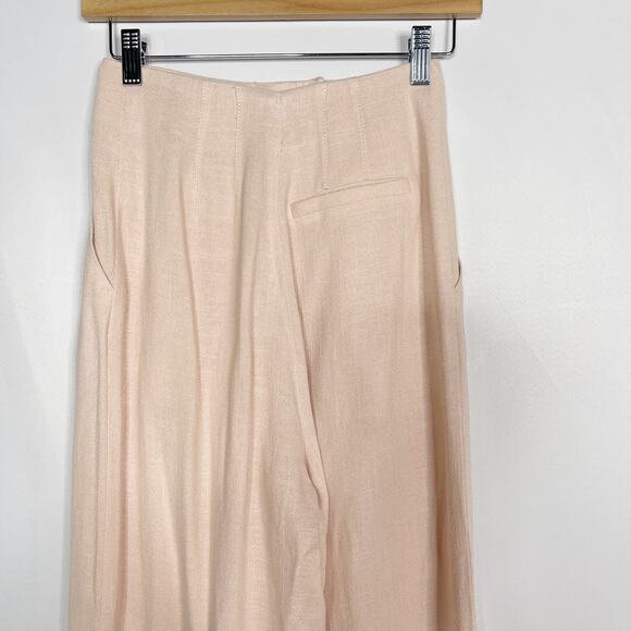Topshop 2 Peachy Pink Coco Wide Leg Button Up Crop Trouser Pants Linen Blend - Picture 6 of 11